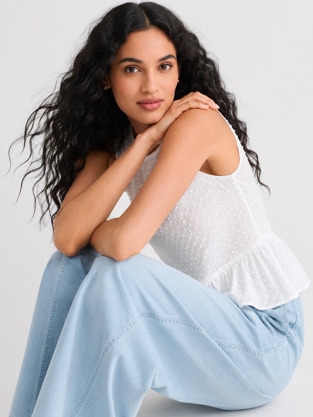 100% Cotton LOFT White Peplum Tank Top
